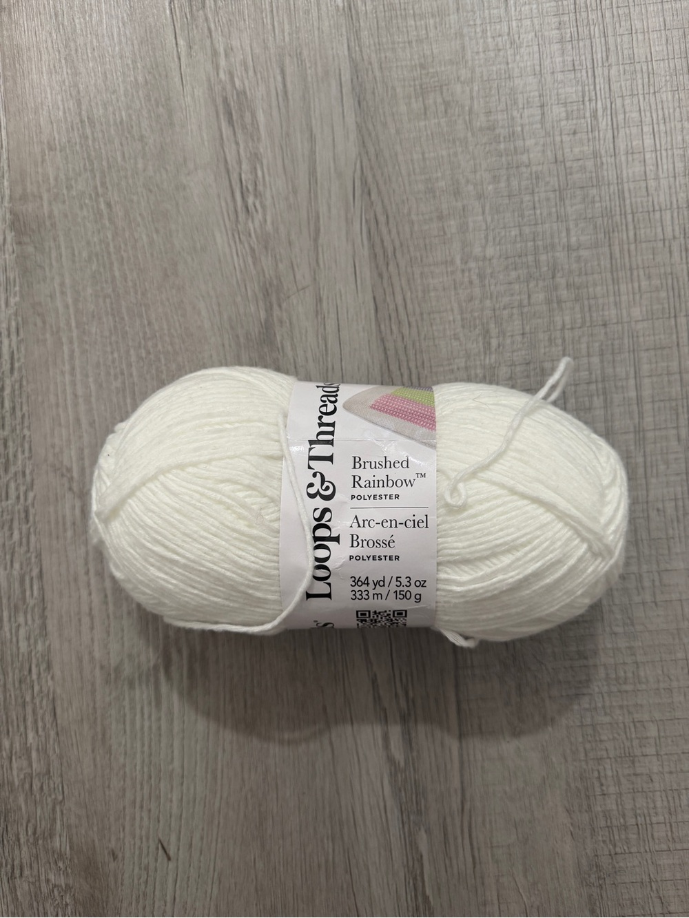 Loops & Thread Brushed Rainbow White Polyester Yarn - Soft Craft Skein